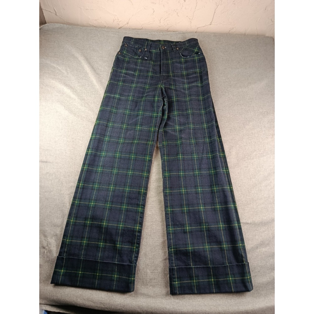R13 Baggy Lisa Jeans Womens 25 Wide Plaid Denim Cuffed Tartan Printed Wash Italy